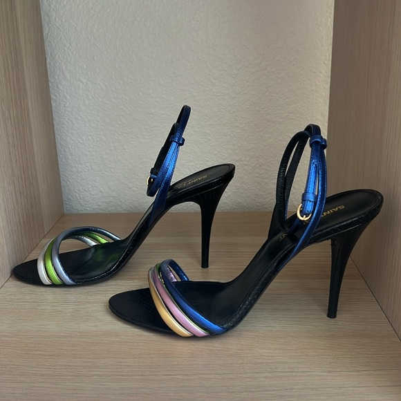 Saint Laurent Multicolor Leather Strappy Heel, size 38, Worn Once, dust bags - Picture 4 of 10